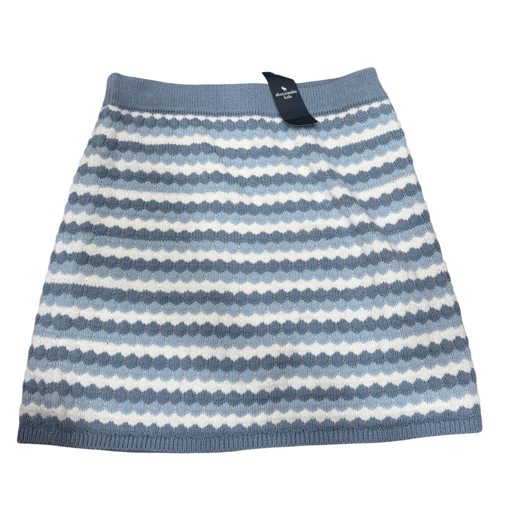Abercrombie Kids Blue White Striped Knit Scalloped Mini‎ Skirt Girls 13/14 NWT